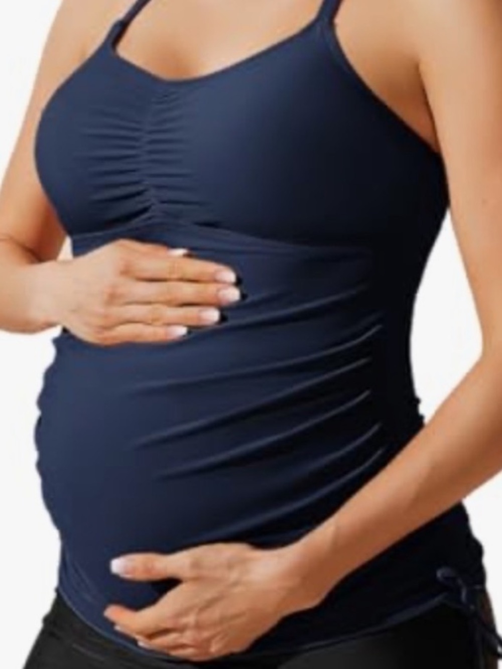 Maacie Maternity Tankini Top XL Navy Blue Ruched Swimwear Pregnancy Swimsuit Top